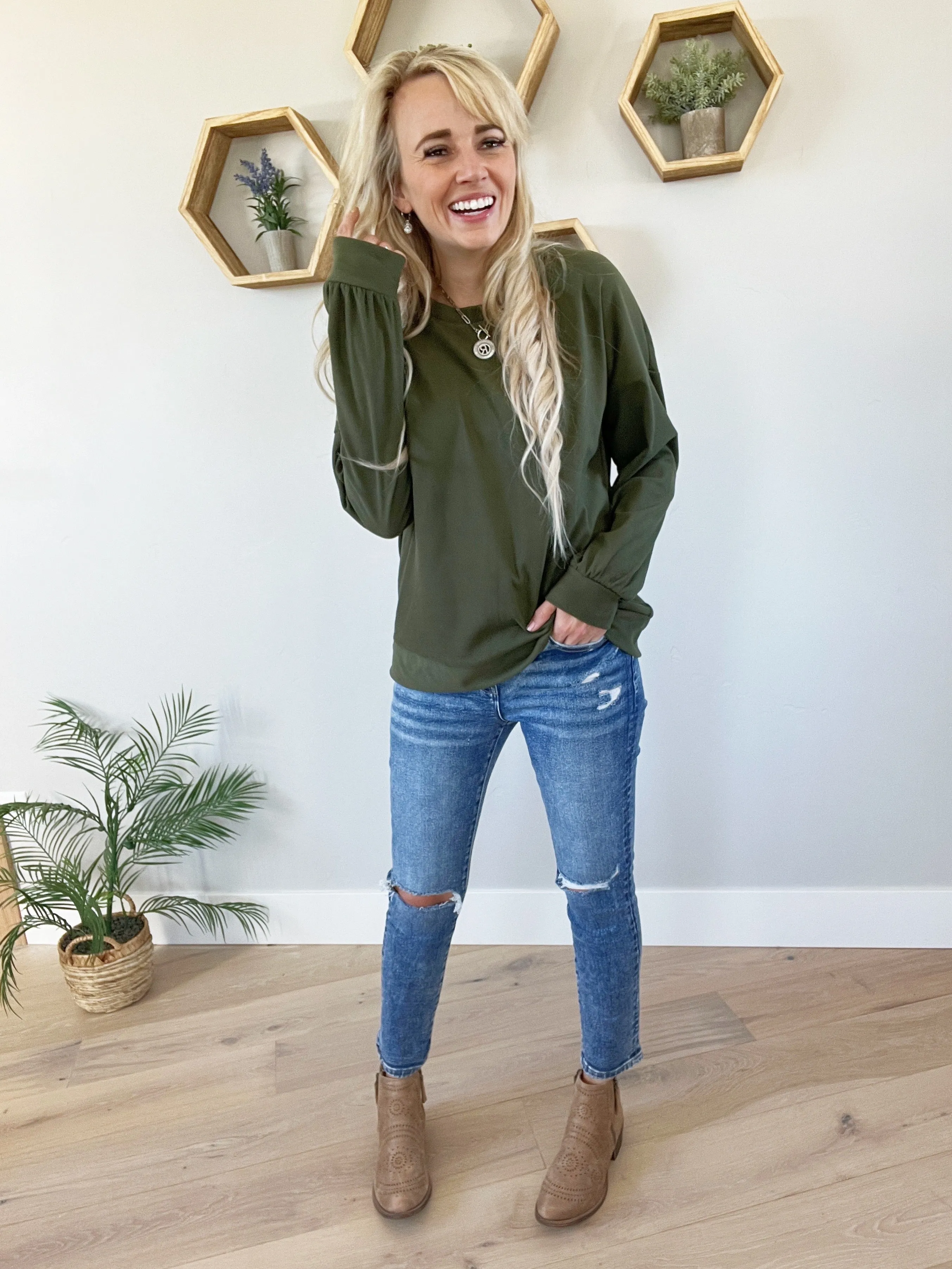 Command Long Sleeve Brushed Top in Dark Olive (SALE)