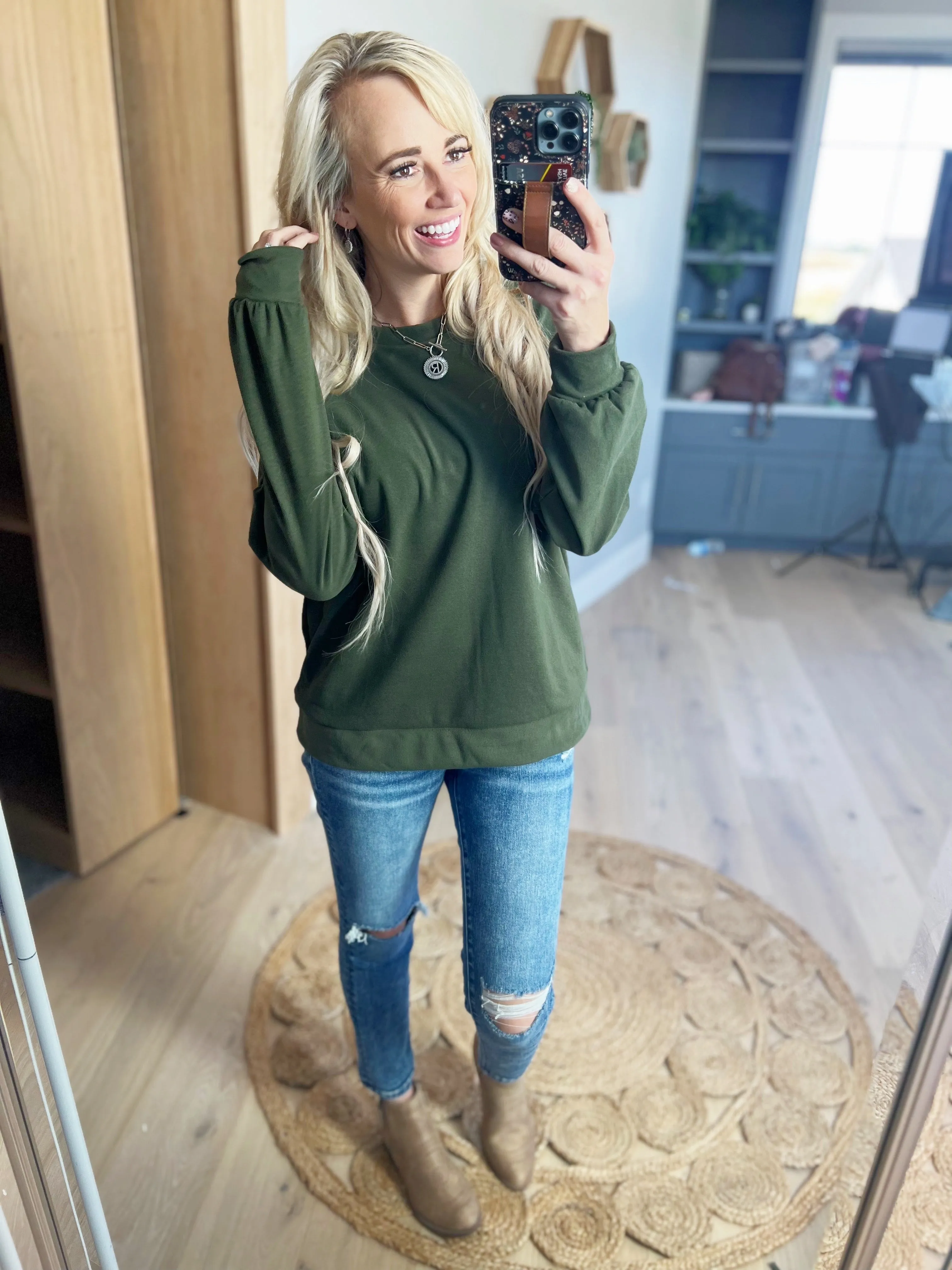 Command Long Sleeve Brushed Top in Dark Olive (SALE)