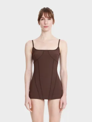 Corset style one piece swim skorts