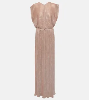 Costarellos Metallic pleated gown
