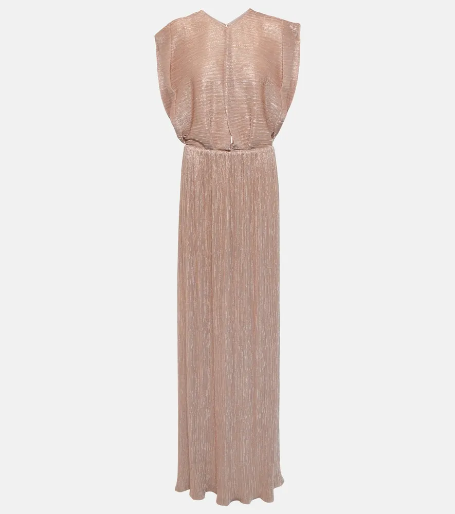 Costarellos Metallic pleated gown