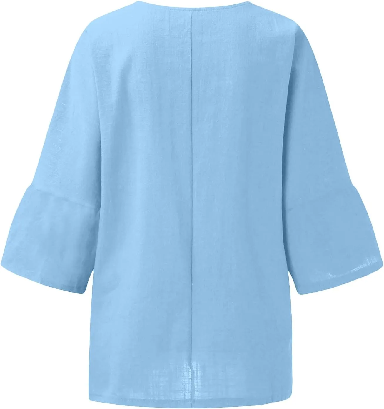 Cotton Linen 3/4 Length Sleeve Womens Tops Summer Casual Crewneck Loose Fit Shirts Workout Bohemian Blouse Comfy Tees