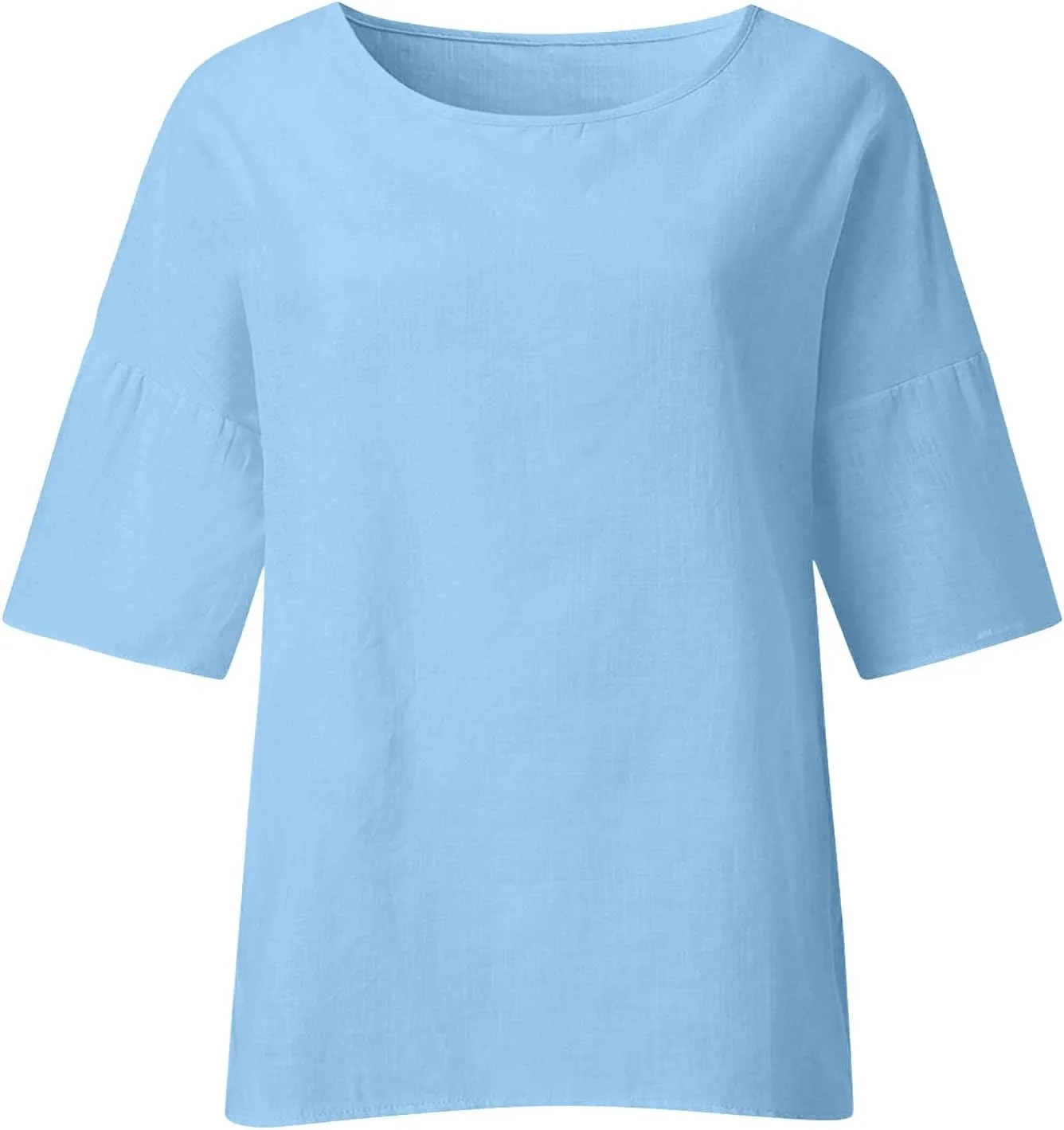 Cotton Linen 3/4 Length Sleeve Womens Tops Summer Casual Crewneck Loose Fit Shirts Workout Bohemian Blouse Comfy Tees