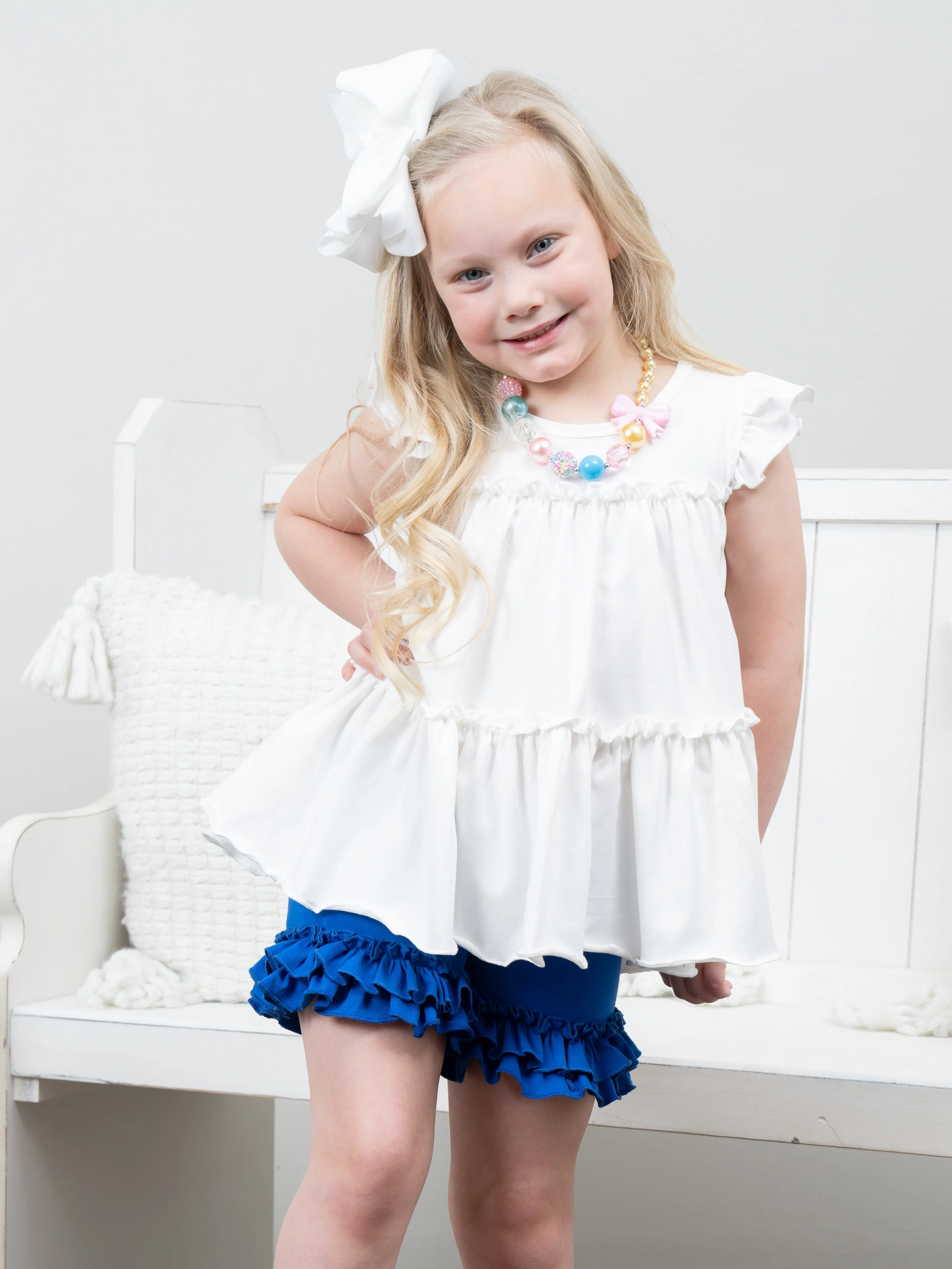 Cotton Tiered Ruffle Tunic - White