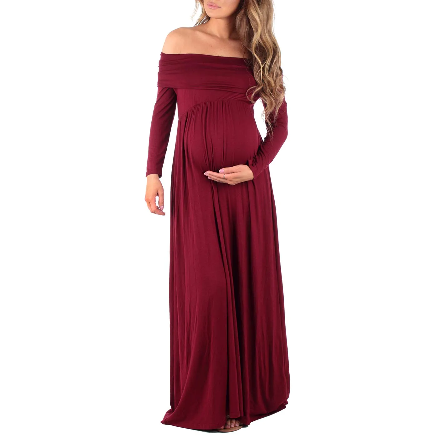 Cowl Neck and Off the Shoulder Maternity Dress