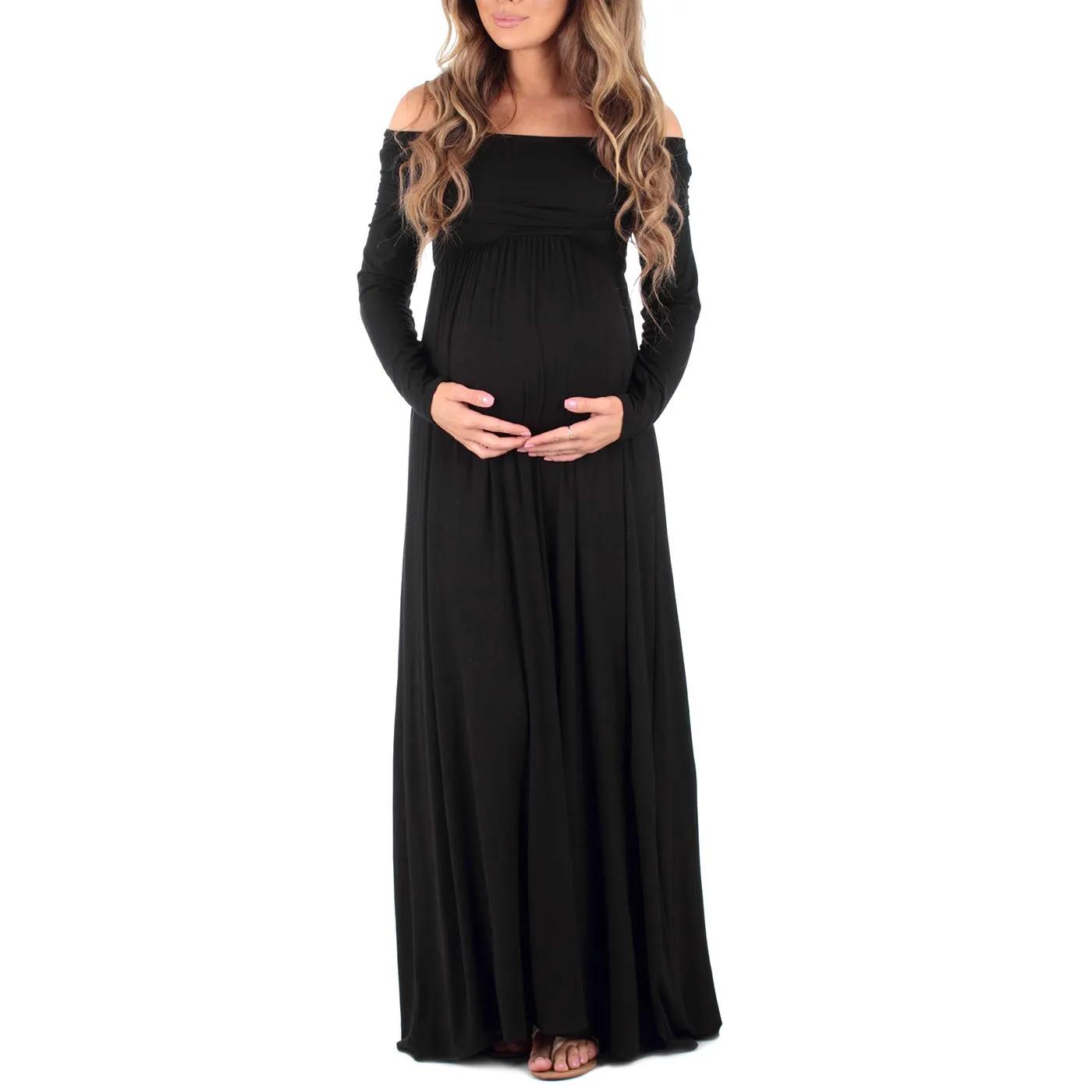 Cowl Neck and Off the Shoulder Maternity Dress