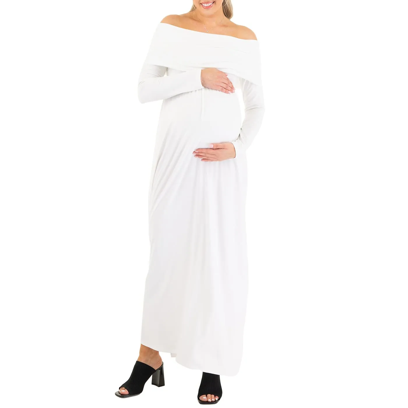 Cowl Neck and Off the Shoulder Maternity Dress