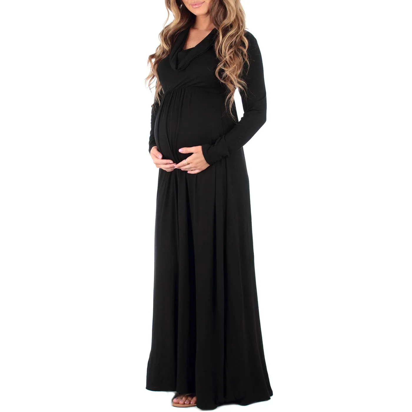 Cowl Neck and Off the Shoulder Maternity Dress