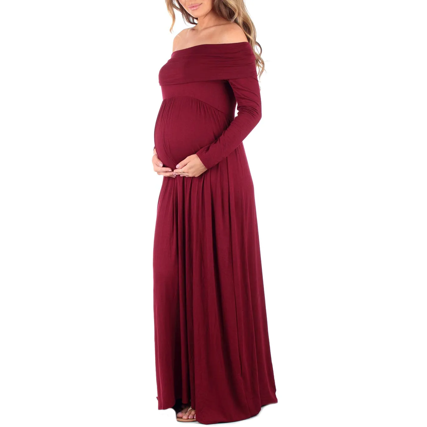 Cowl Neck and Off the Shoulder Maternity Dress
