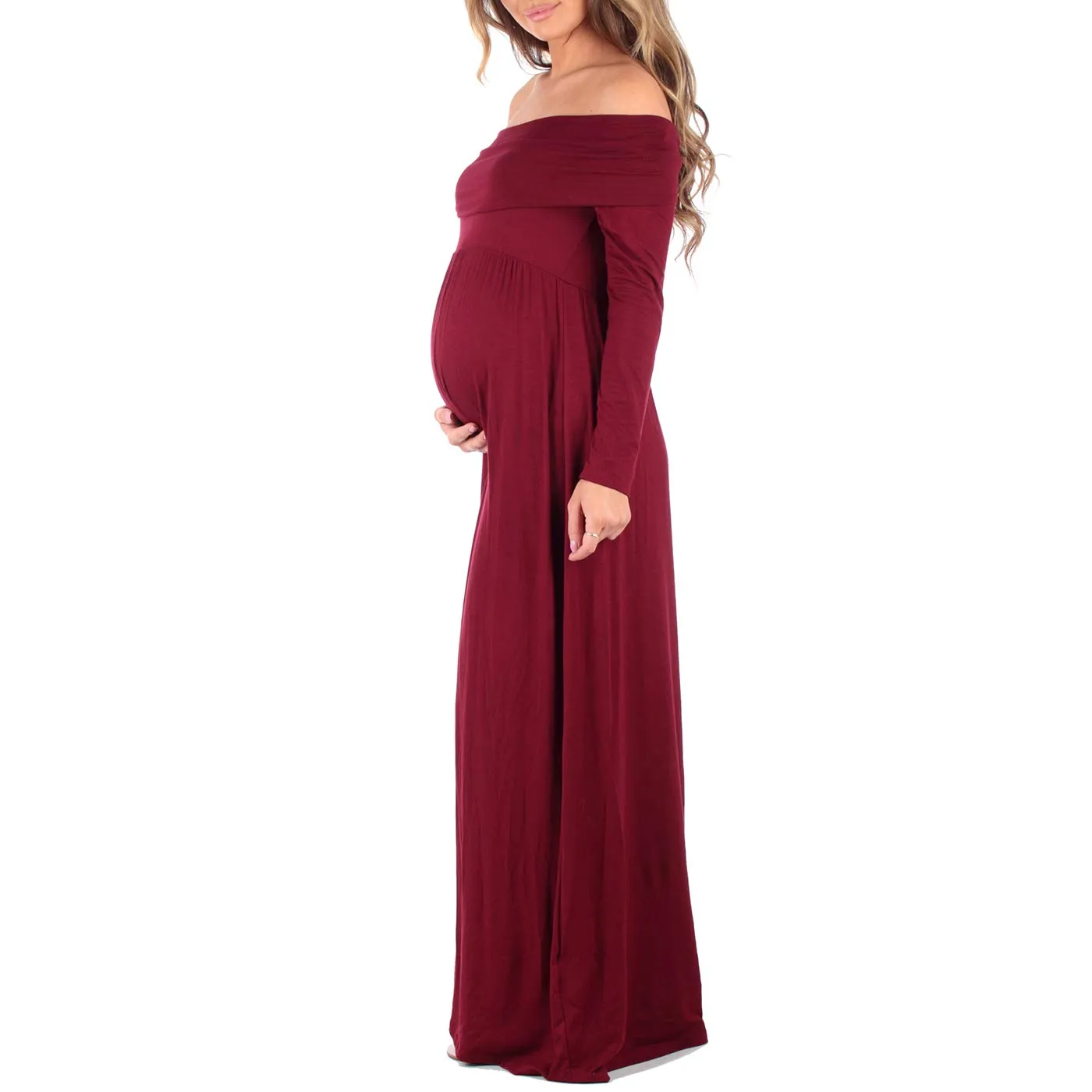 Cowl Neck and Off the Shoulder Maternity Dress