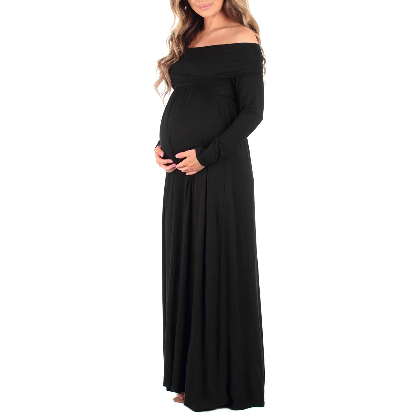 Cowl Neck and Off the Shoulder Maternity Dress