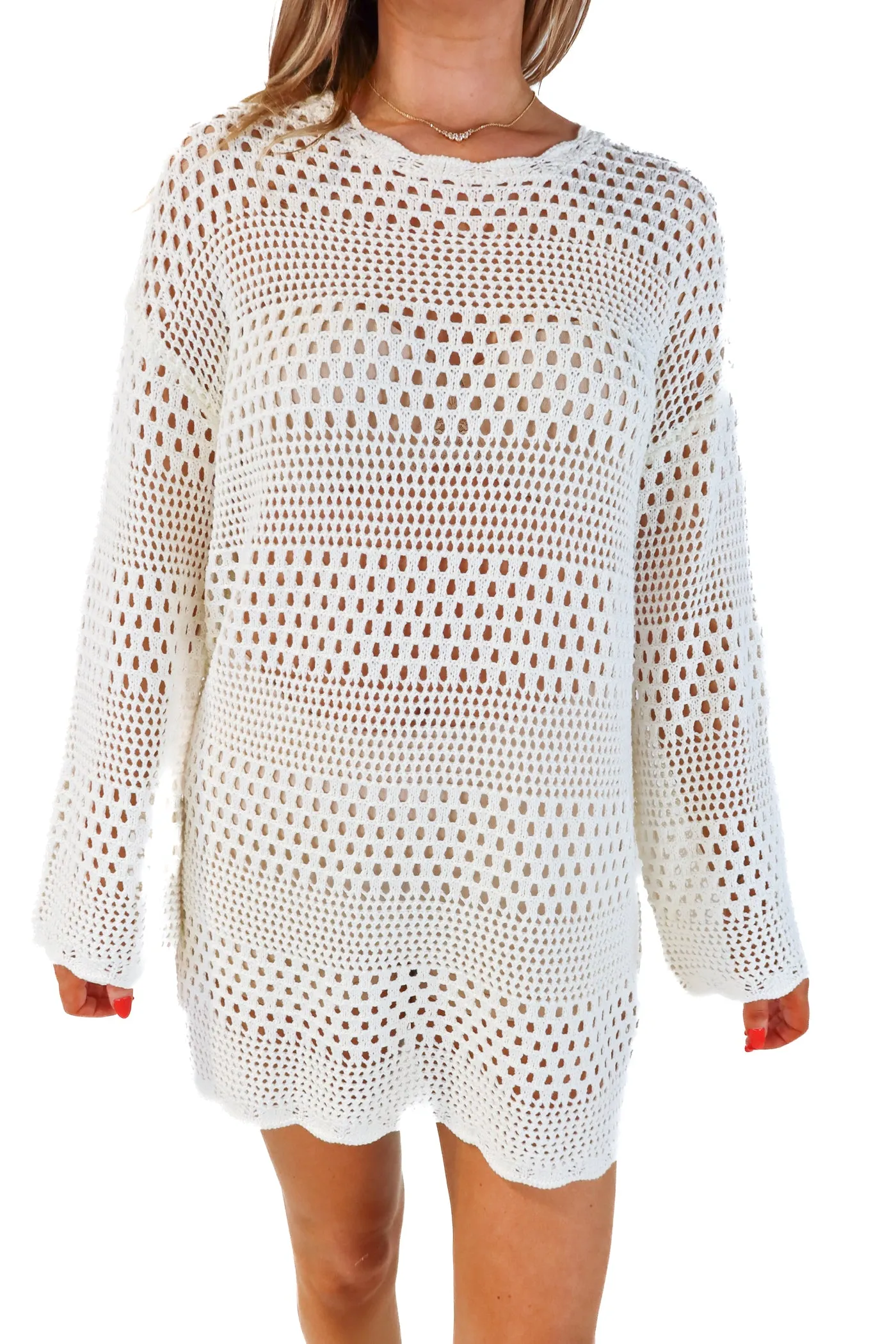 cream crotchet cover up (M)