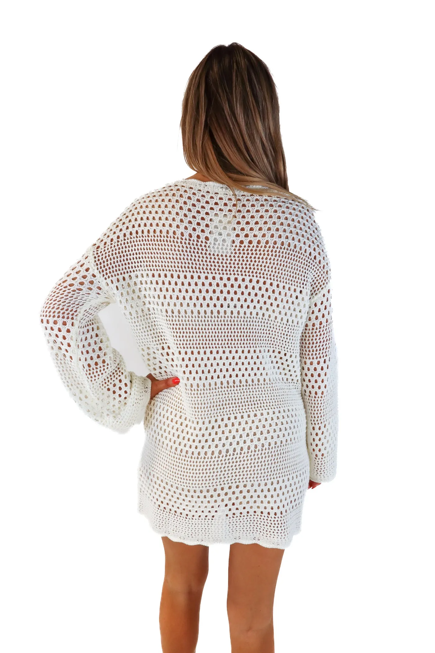 cream crotchet cover up (M)