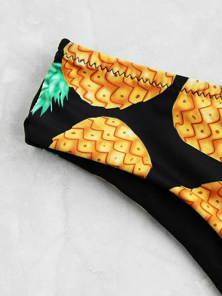 Crisscross Knot Front Pineapple Print Bikini Set