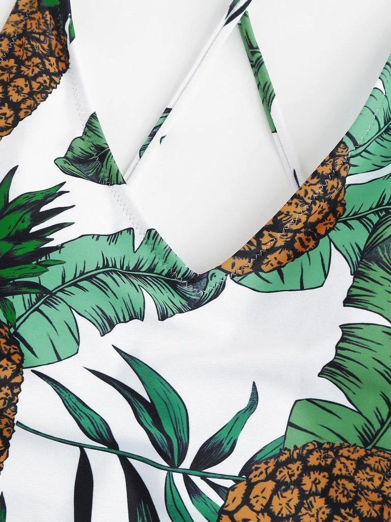 Cross Back Pineapple Print Swimsuit