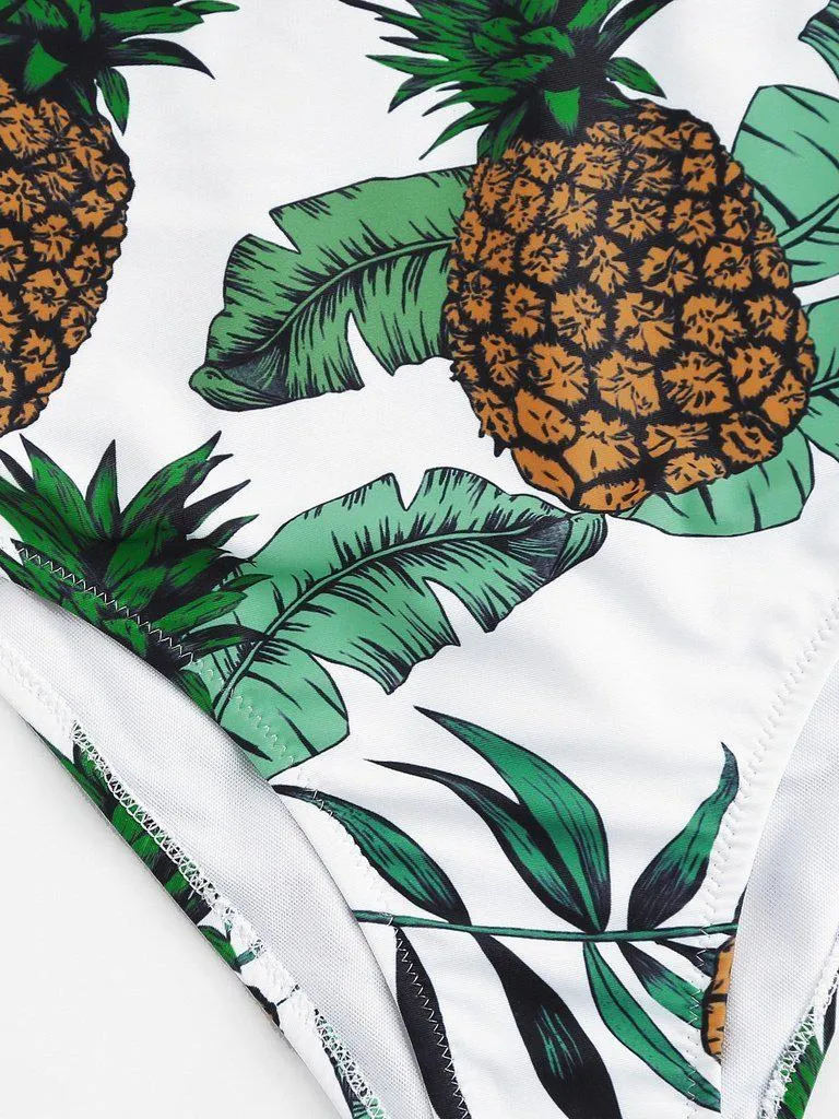 Cross Back Pineapple Print Swimsuit