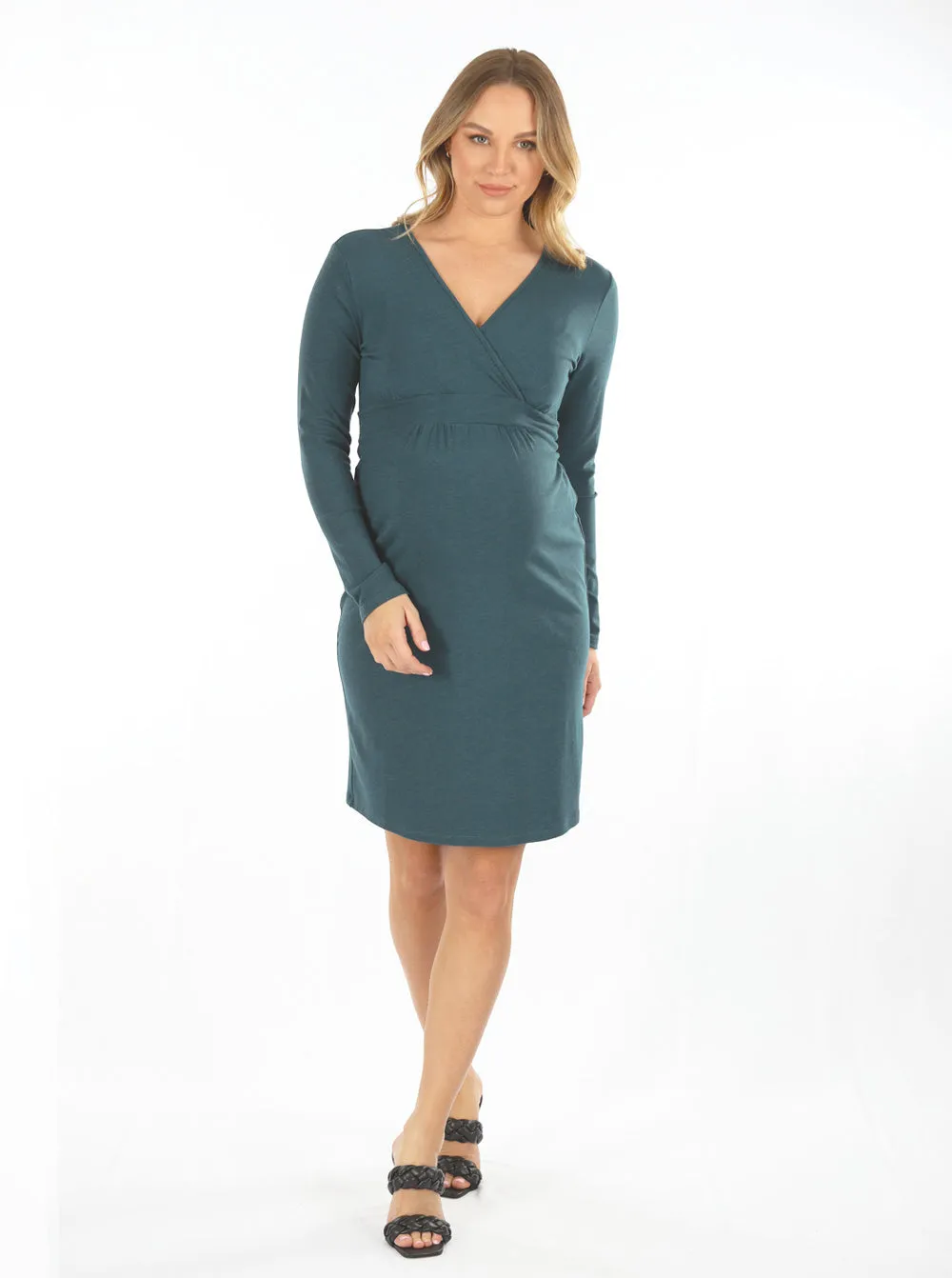 Crossover Neckline Maternity  & Nursing Wrap Dress - Teal