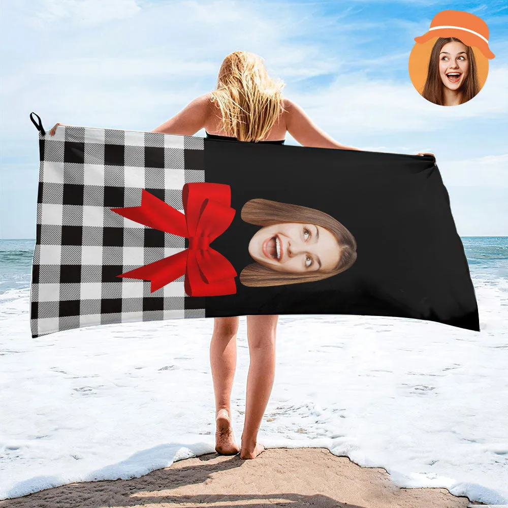 Custom Face Bow Beach Towel Personalised Photo Beach Towel Funny Gift