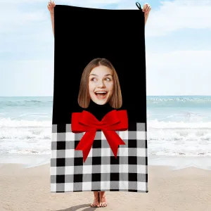 Custom Face Bow Beach Towel Personalised Photo Beach Towel Funny Gift