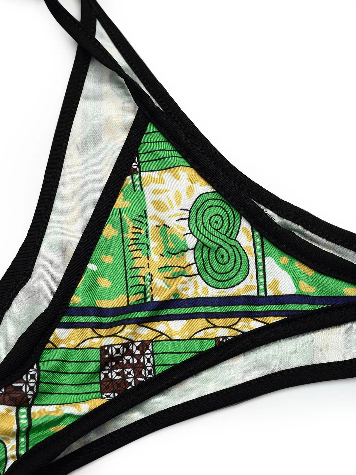 Custom Halter Floral Print Backless Wireless Sleeveless Green Bikini Set