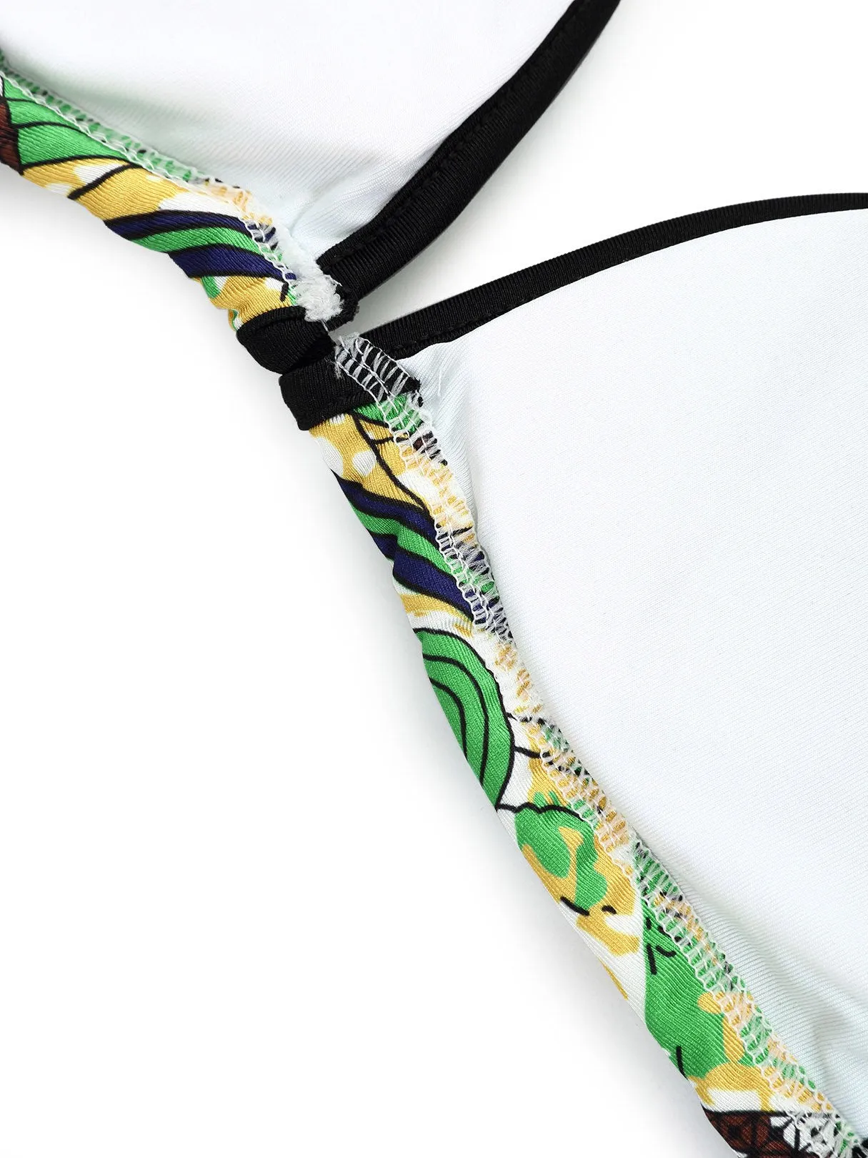 Custom Halter Floral Print Backless Wireless Sleeveless Green Bikini Set