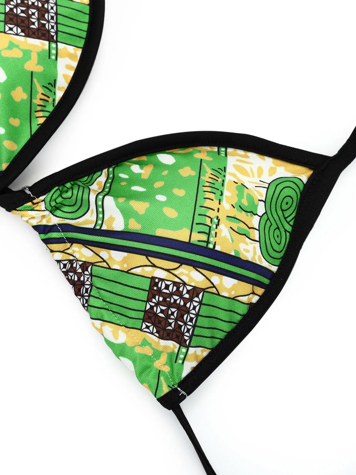 Custom Halter Floral Print Backless Wireless Sleeveless Green Bikini Set
