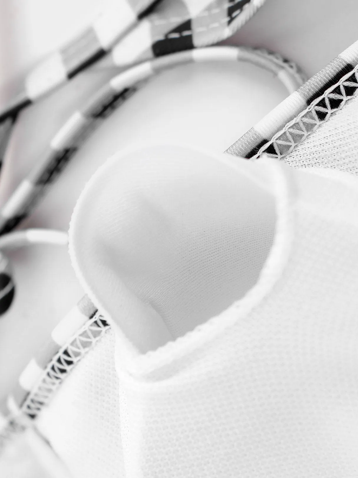 Custom Halter Grid Cut Out Spaghetti Strap Self-Tie Sleeveless White Bikinis