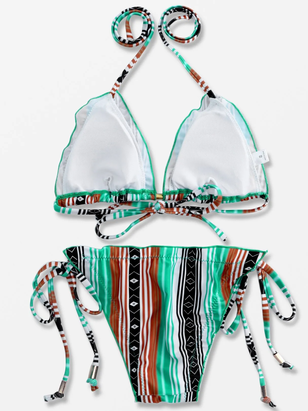 Custom Halter Stripe Self-Tie Sleeveless Bikini Set