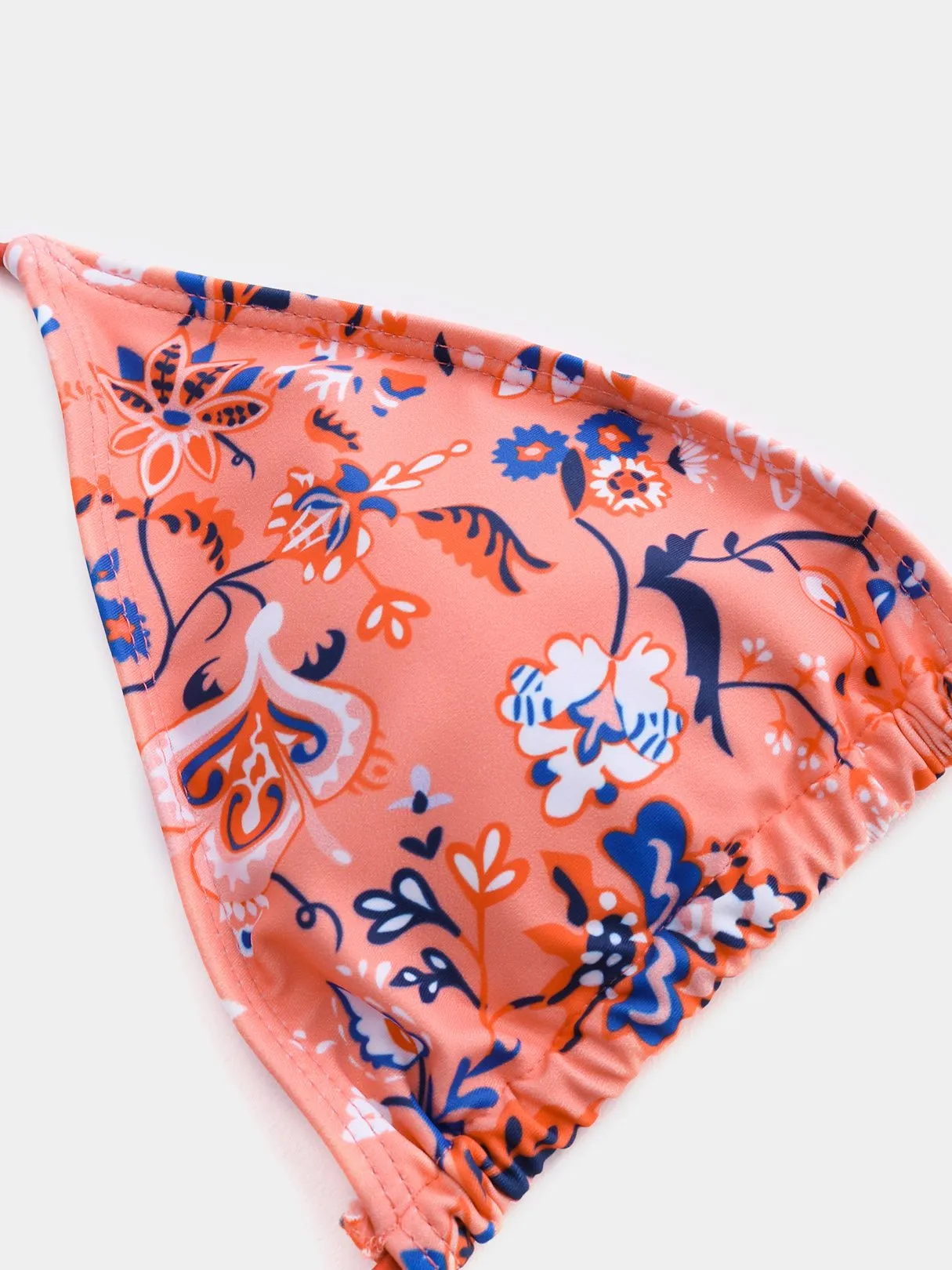 Custom Halter V-Neck Floral Print Criss-Cross Tie-Up Sleeveless High-Waisted Pink Bikini Set