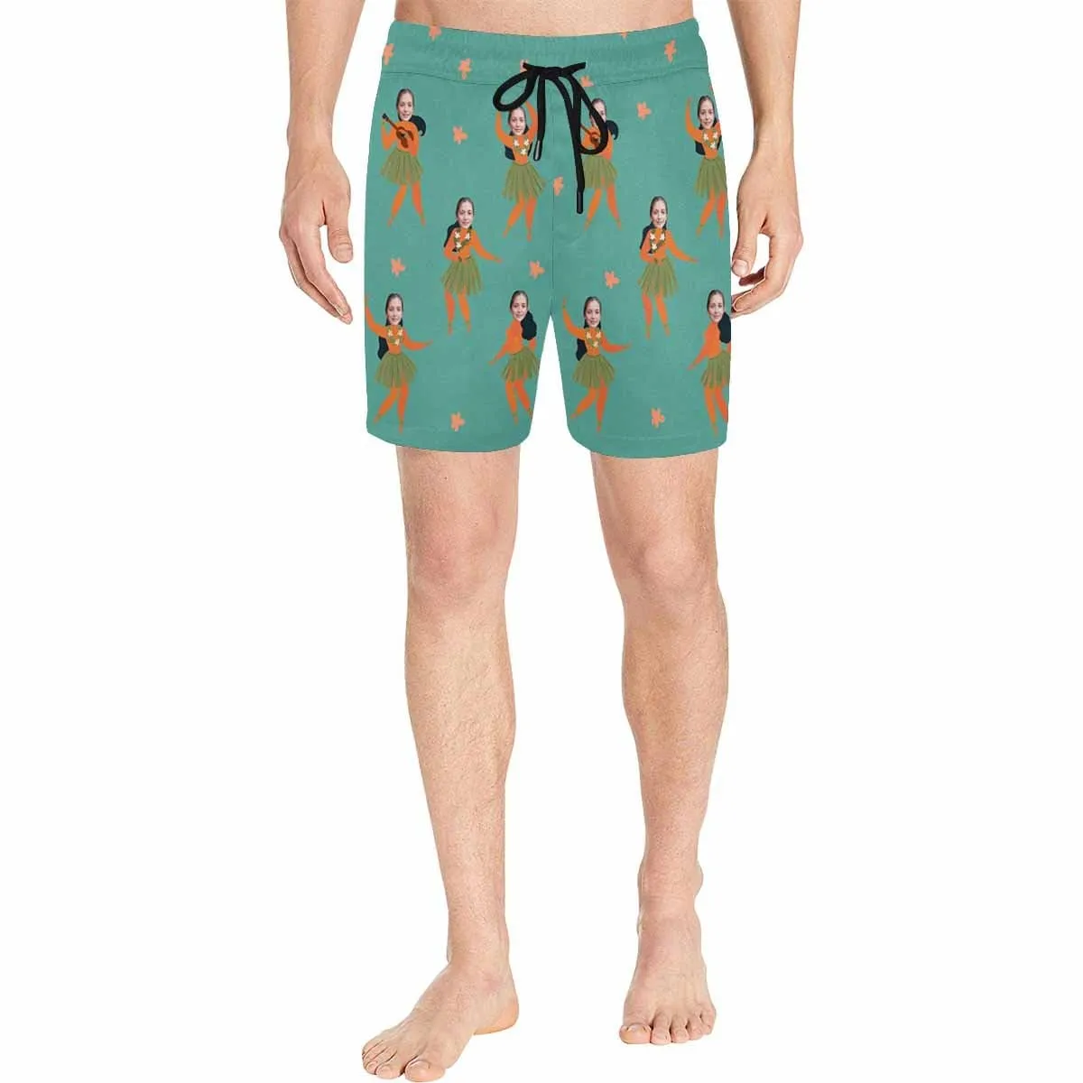 Custom Made Swim Trunks with Girlfriend's Face Design Hawaiian Style Men's Quick Dry Swim Shorts