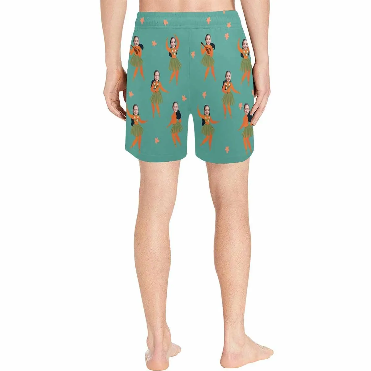 Custom Made Swim Trunks with Girlfriend's Face Design Hawaiian Style Men's Quick Dry Swim Shorts