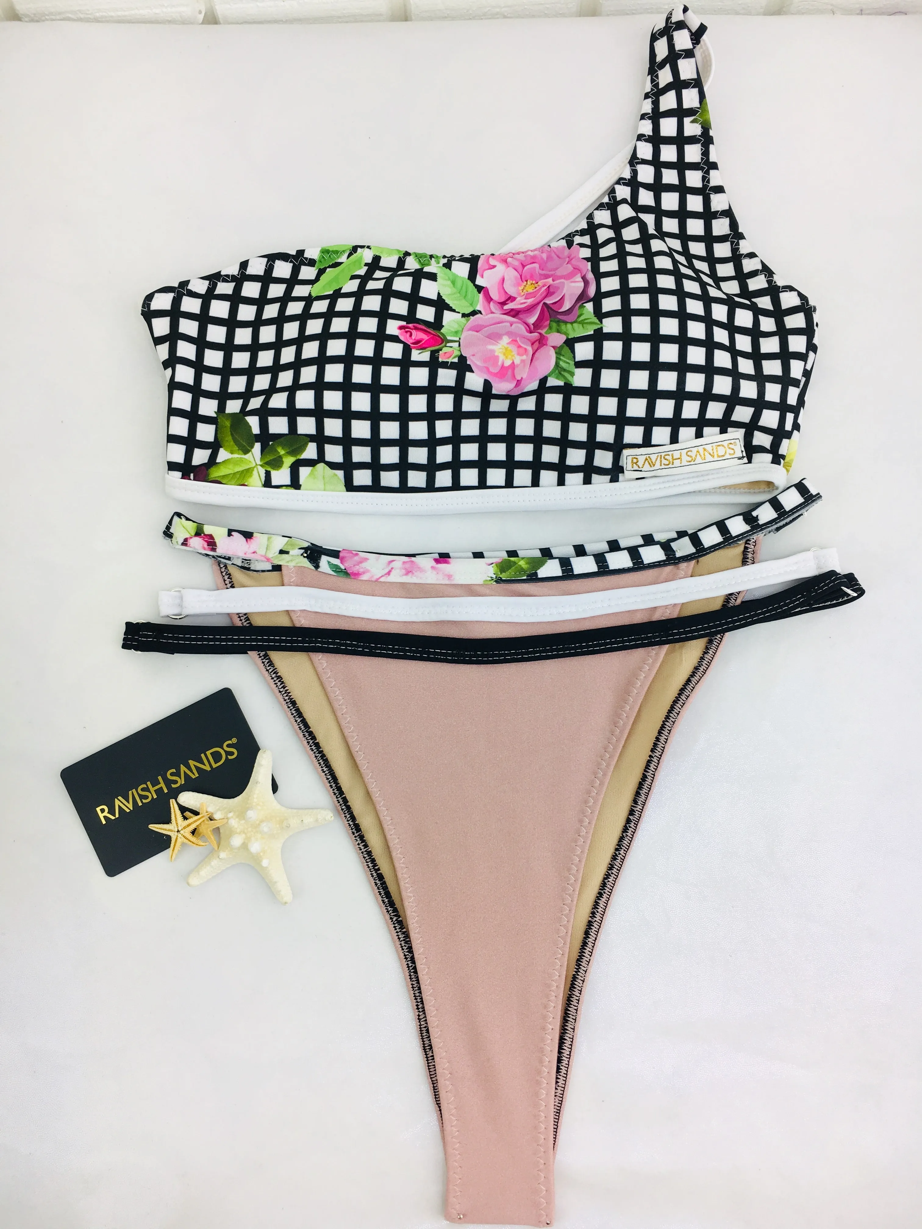 Custom One Shoulder Plunge Bralette/ Highwaisted Bikini(NO Cheeky)  (choose any fabric swatch)
