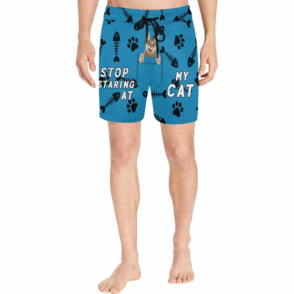 Custom Pet Face Swim Trunks Design Pocket Cat Men's Quick Dry Swim Shorts with Cat's Picture