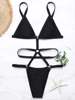 Custom Plain Black Sexy String Bikinis