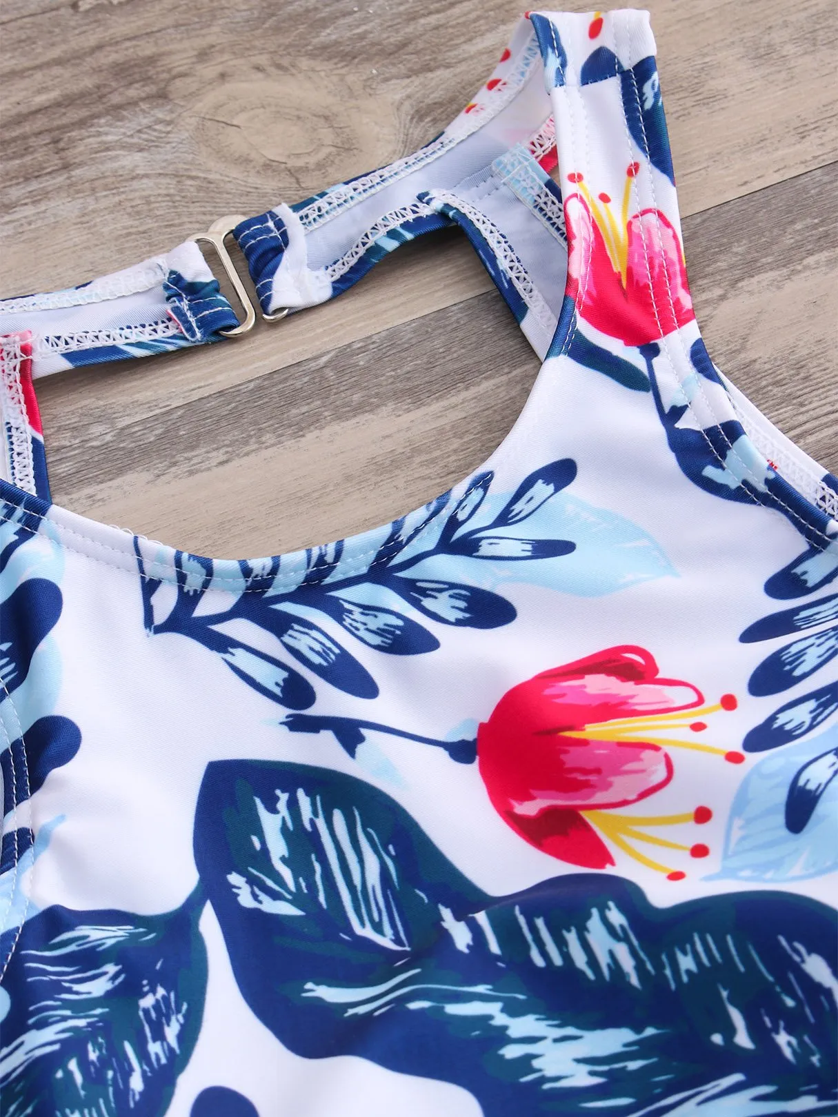 Custom Round Neck Halter Floral Print Backless Sleeveless Tankinis
