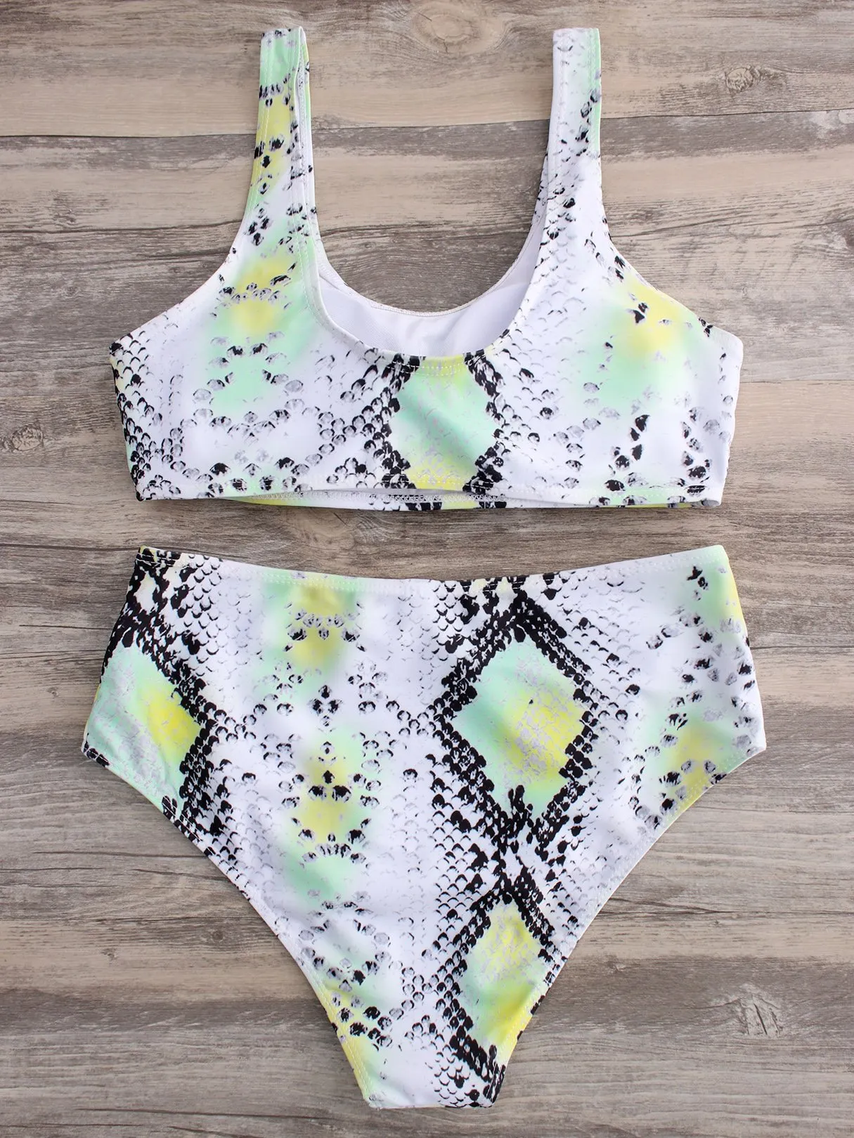 Custom Scoop Neck Snake Sleeveless High-Waisted Bikini Set