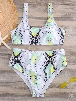 Custom Scoop Neck Snake Sleeveless High-Waisted Bikini Set