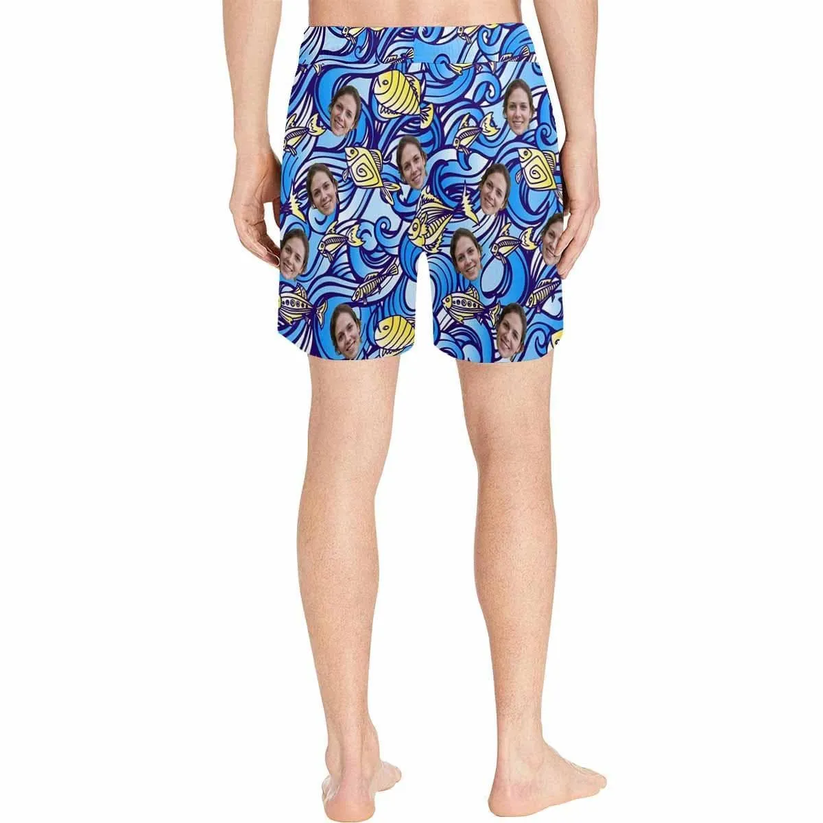 Custom Swimming Trunks with Personalized Face Ocean Fish Men's Quick Dry Swim Shorts for Holiday