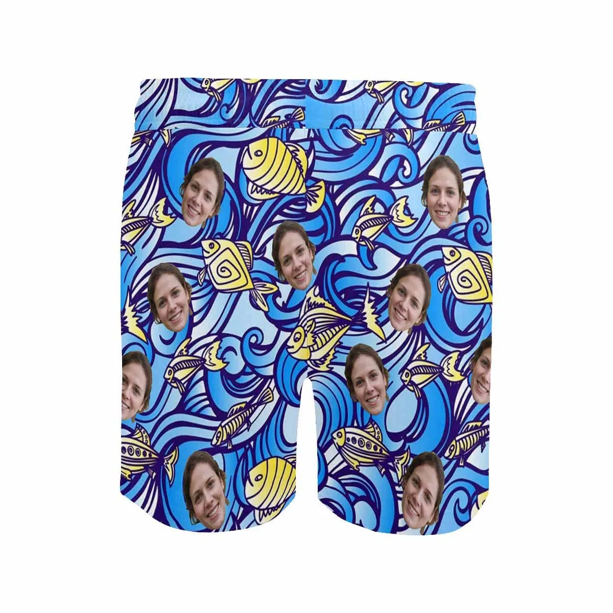 Custom Swimming Trunks with Personalized Face Ocean Fish Men's Quick Dry Swim Shorts for Holiday
