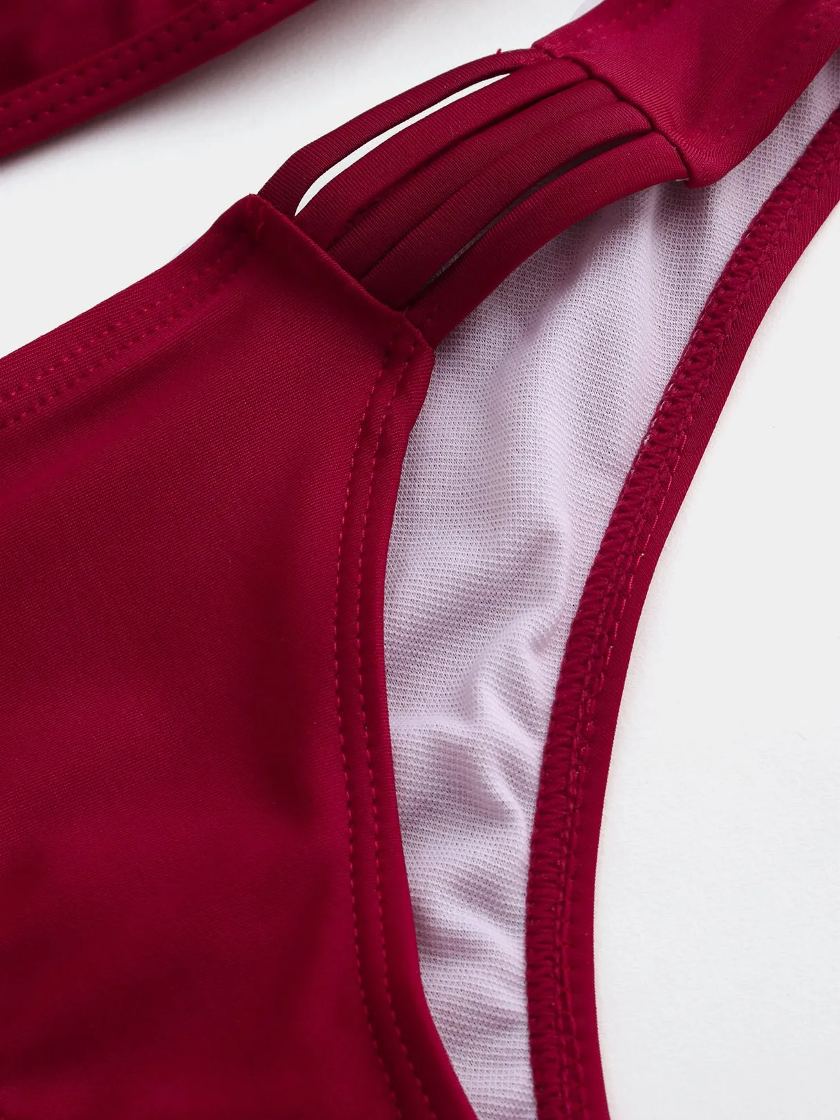 Custom V-Neck Backless Criss-Cross Sleeveless Burgundy Bikinis