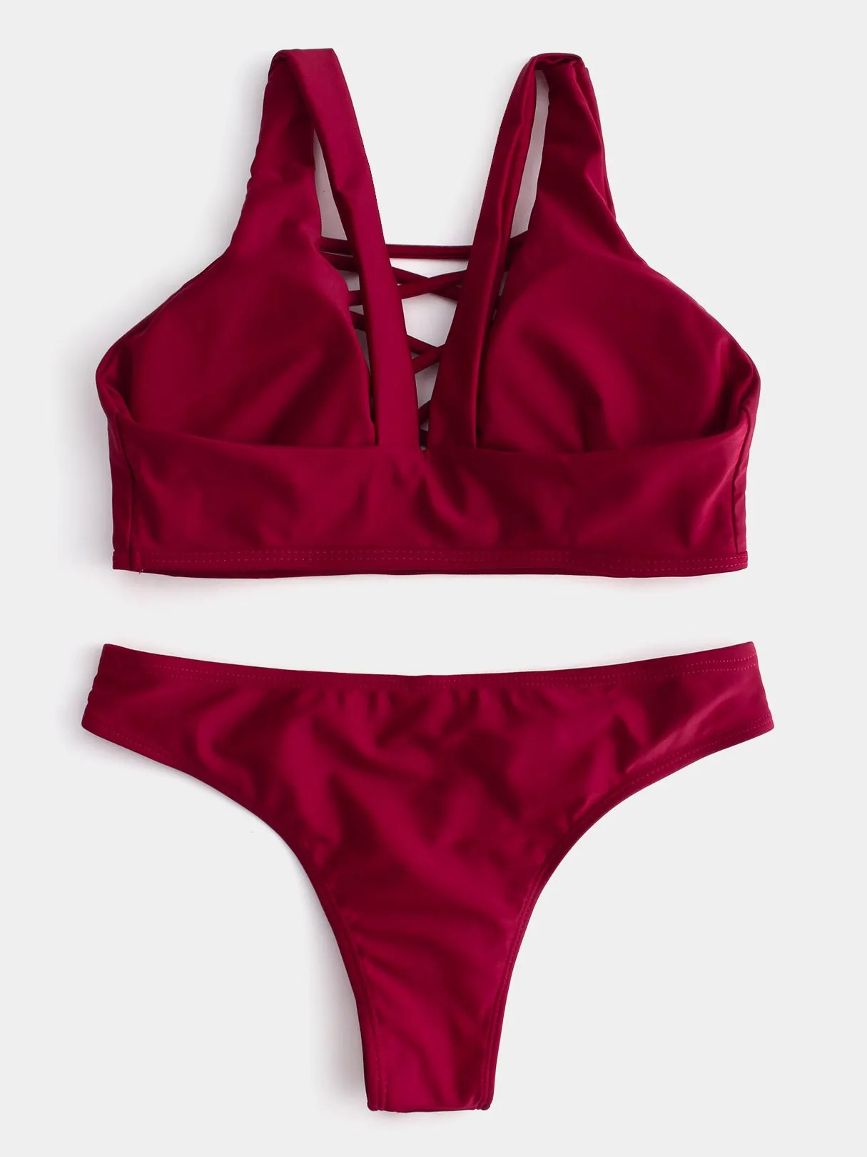 Custom V-Neck Backless Criss-Cross Sleeveless Burgundy Bikinis