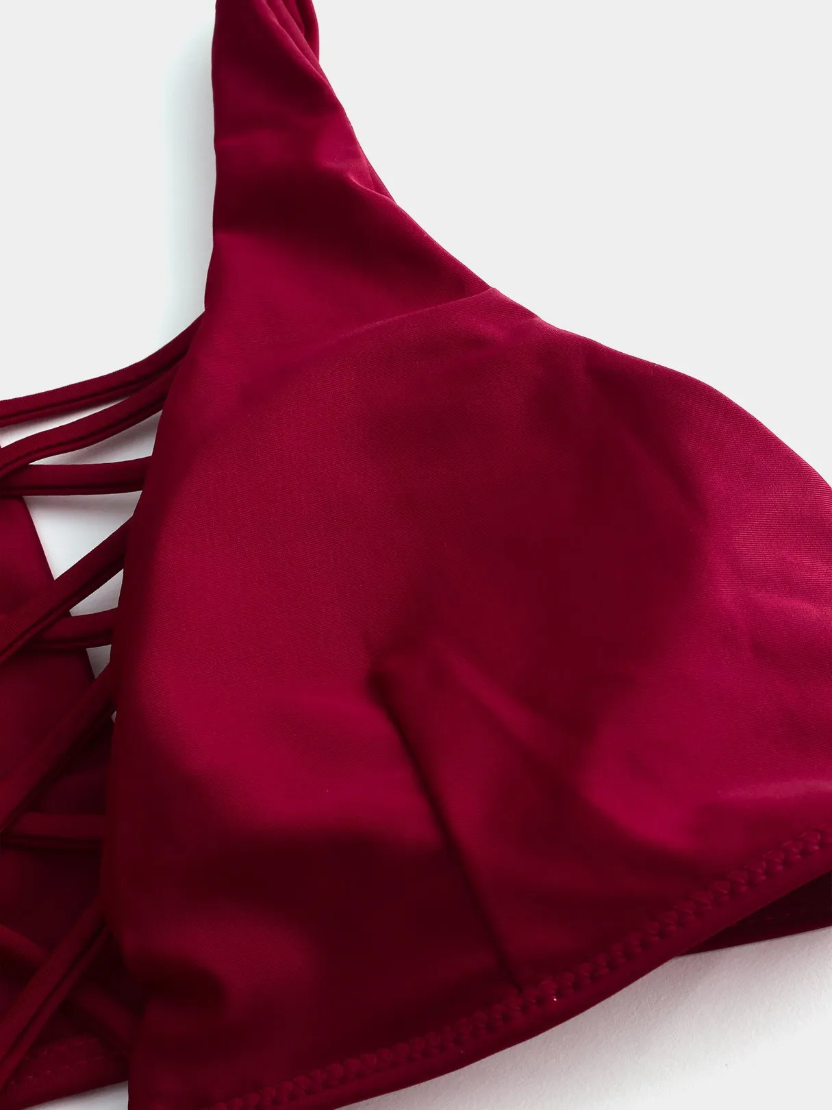 Custom V-Neck Backless Criss-Cross Sleeveless Burgundy Bikinis