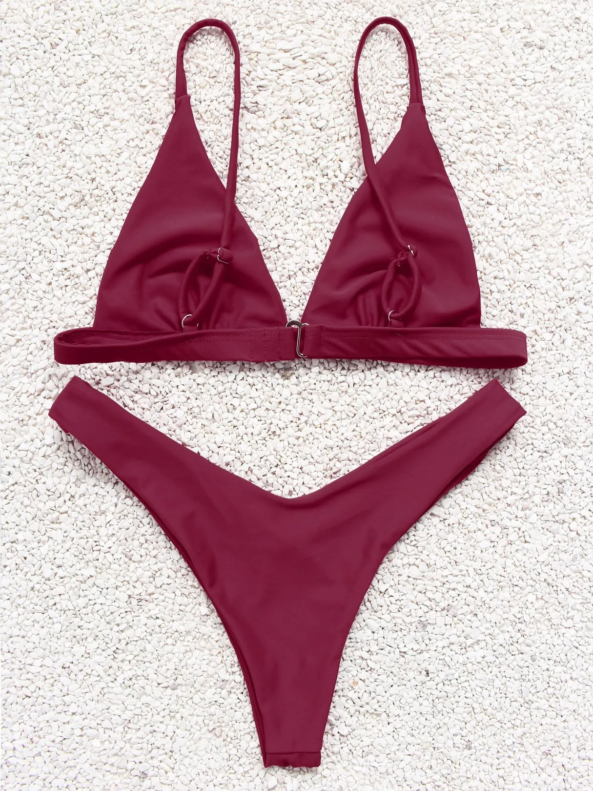 Custom V-Neck Plain Sleeveless Burgundy Bikini Set