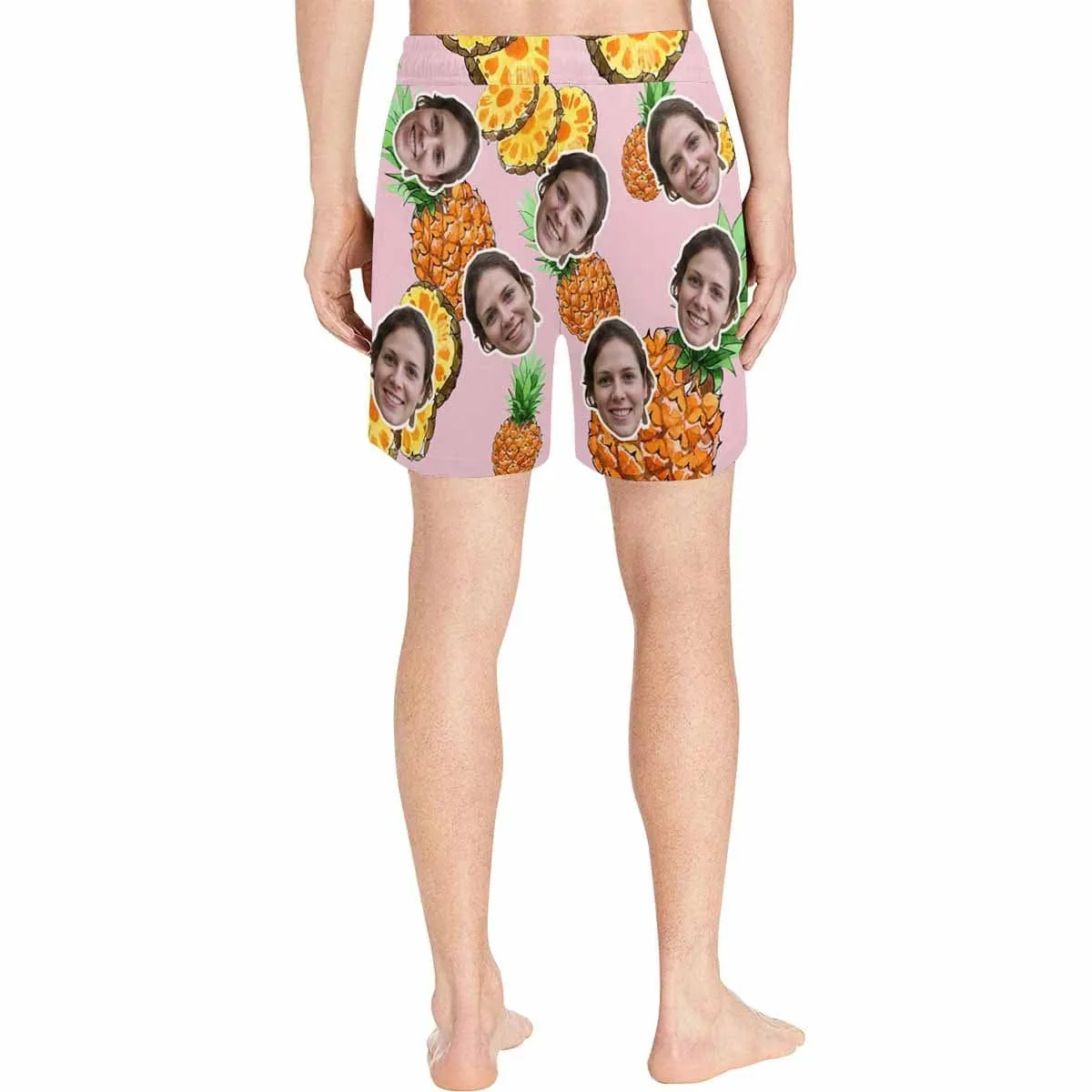 Customized Swim Trunks with Personalized Face Big Pineapple Men's Quick Dry Swim Shorts with Girlfriend's Face for Holiday