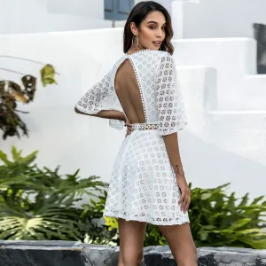 Cut out stitched fringed open back Dress