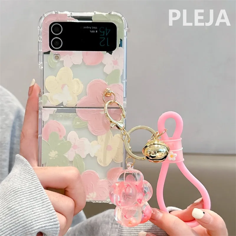 Cute Bell Flower Pendant Chain Samsung Galaxy Z Flip 4 3 Case