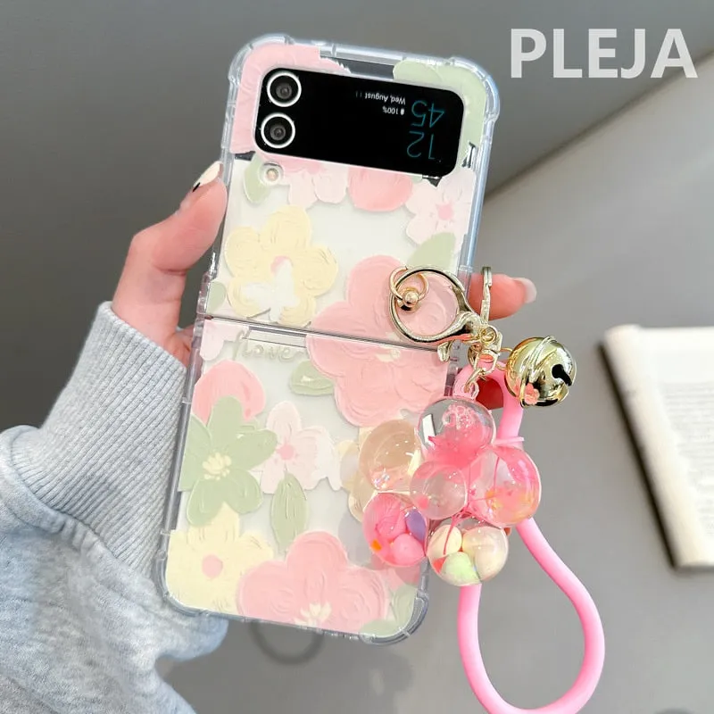 Cute Bell Flower Pendant Chain Samsung Galaxy Z Flip 4 3 Case