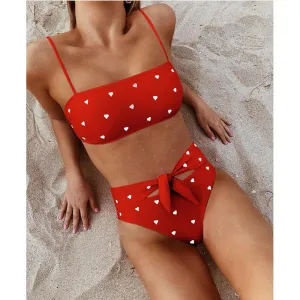 Cute Strappy Heart Print High Rise Triangle Bikinis