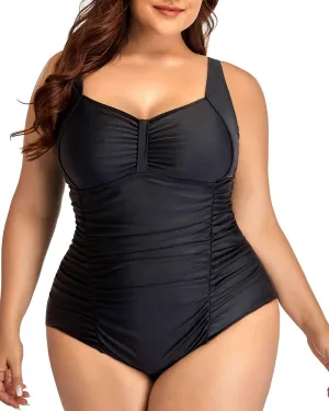 Daci Women Plus Size One Piece Swimsuits Tummy Control Vintage Ruched Bathing Suits Retro Swimwear