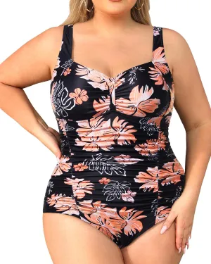 Daci Women Plus Size One Piece Swimsuits Tummy Control Vintage Ruched Bathing Suits Retro Swimwear